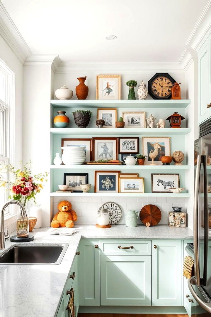 Mint Open Shelving Artwork - 22 Mint Kitchen Decor Ideas