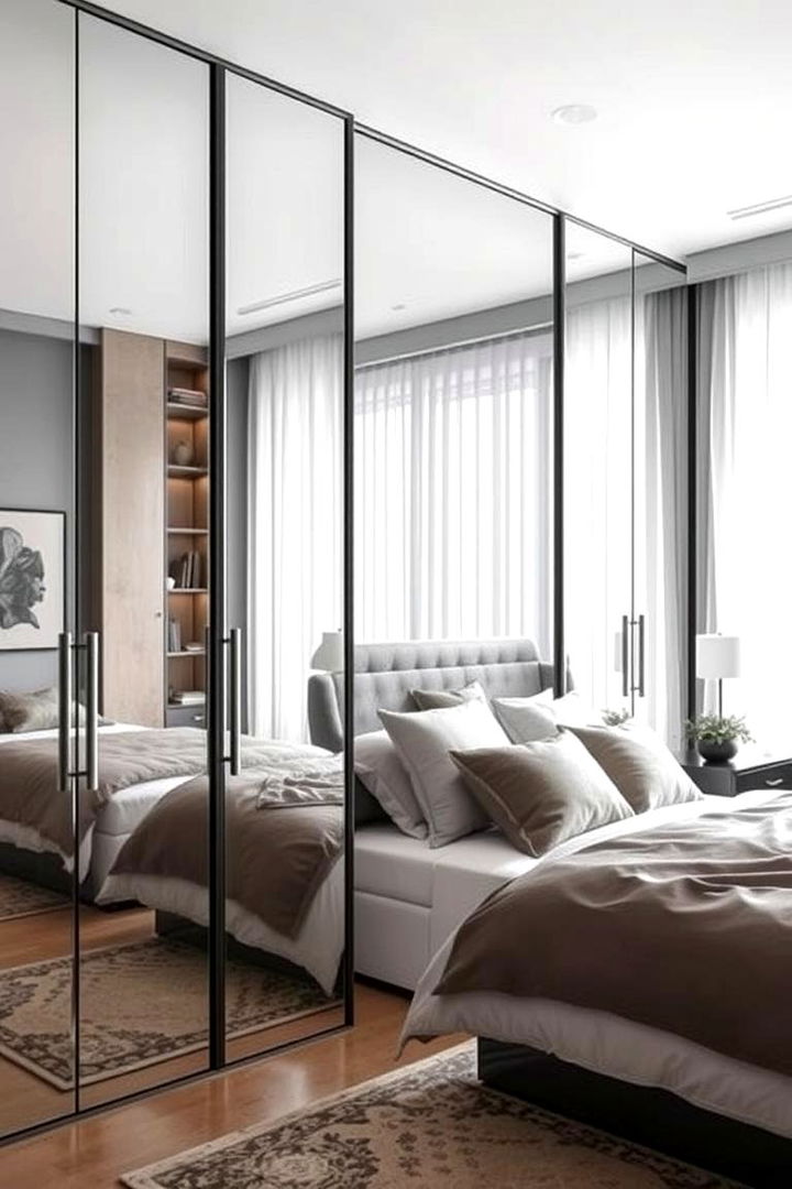 Mirror Closet Integration - 22 Built-in Wardrobe Ideas Around a Bed