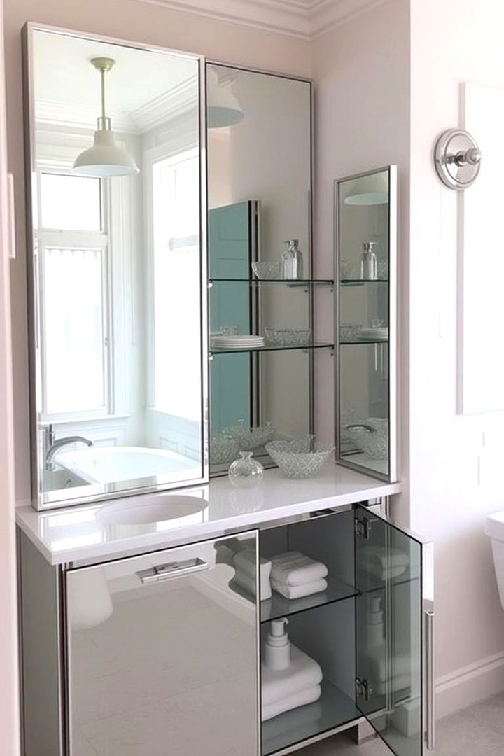 Mirrored Cabinets with Integrated Storage - 22 Bathroom Cabinet Ideas