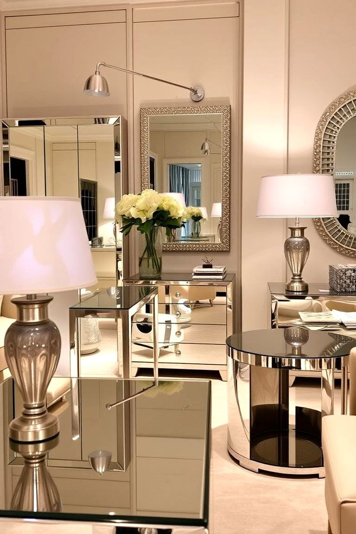 Mirrored Furniture Accents - 22 Living Room Mirror Ideas