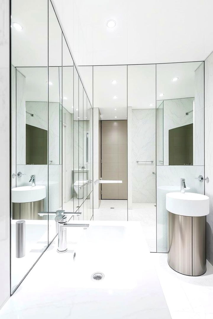 Mirrored Panels to Enhance Light and Space - 22 Bathroom Wall Paneling Ideas