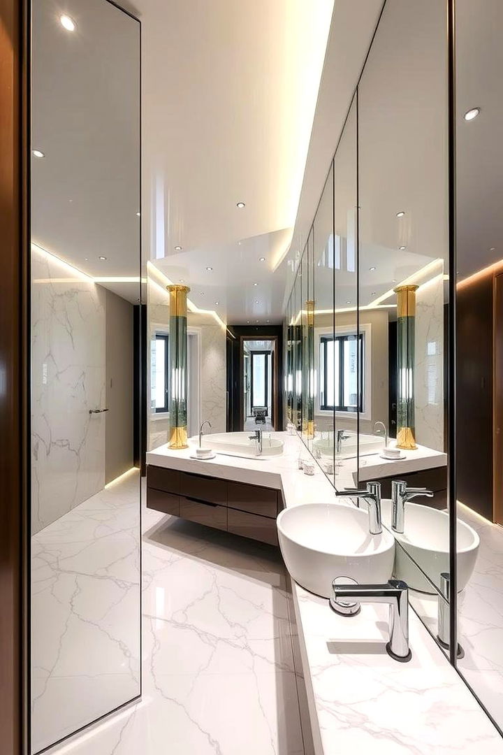 Mirrored Walls and Reflective Finishes - 22 Art Deco Bathroom Ideas