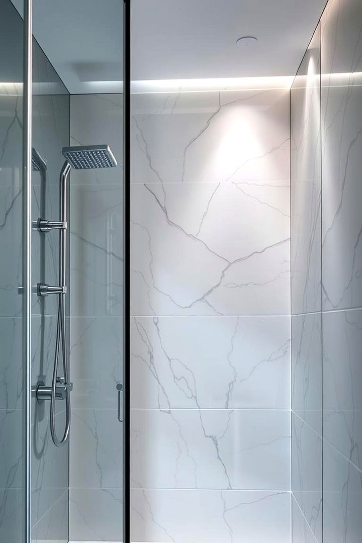 Mirrored Walls for Spacious Illusion - 22 Small Bathroom Walk-in Shower Ideas