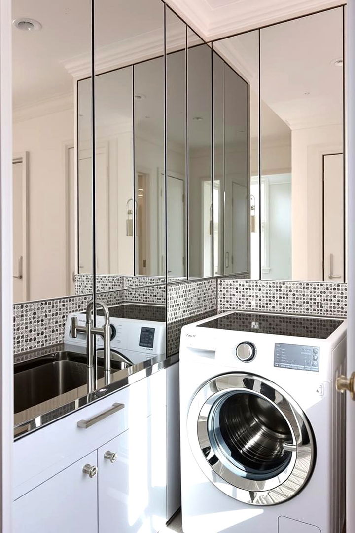 Mirrored and Reflective Surfaces - 22 Small Laundry Room Ideas With a Top Load Washing Machine