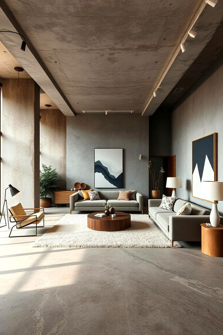 Mix of Raw and Refined - 22 Rustic Concrete Floor Living Room Ideas