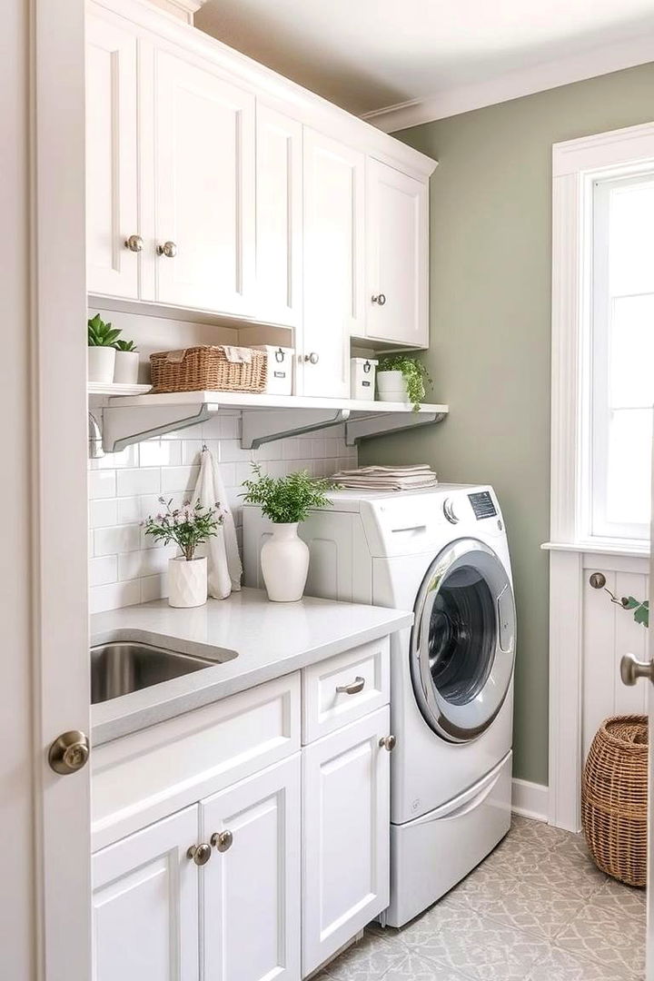 Mix of Whites and Sages - 22 Sage Green Laundry Room Ideas