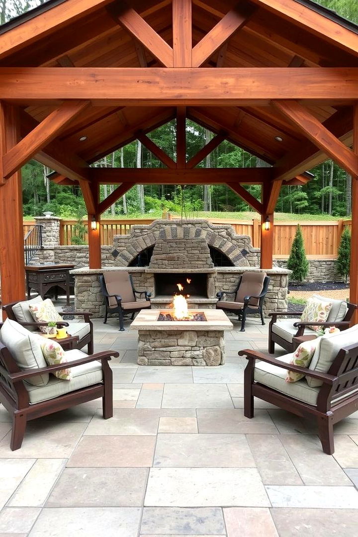 Mix of Wood and Stone Accents - 22 Stone Patio With a Fire Pit Ideas