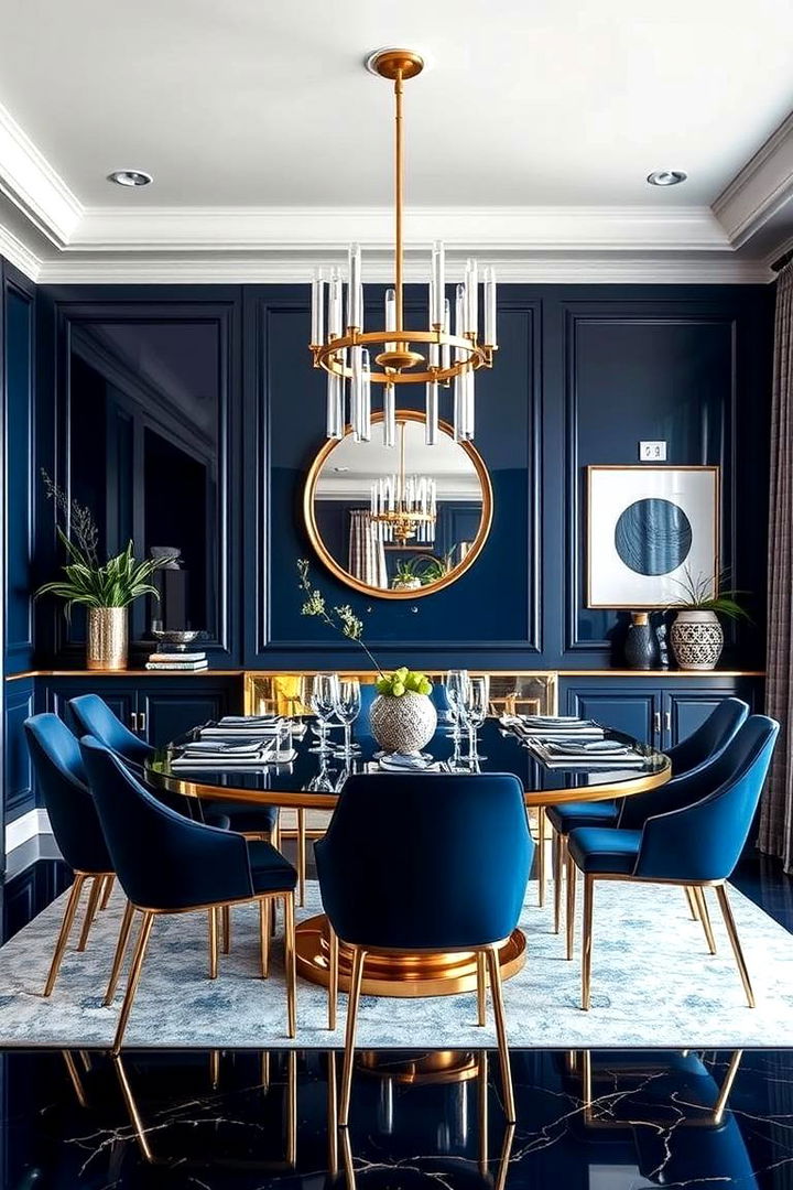 Mix with Metallics - 22 Navy Blue Dining Room Ideas