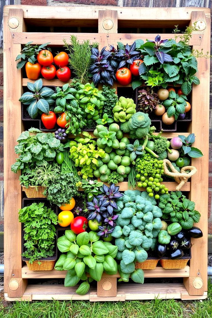 Mixed Herb and Veggie Mosaic - 22 Vertical Pallet Garden Ideas