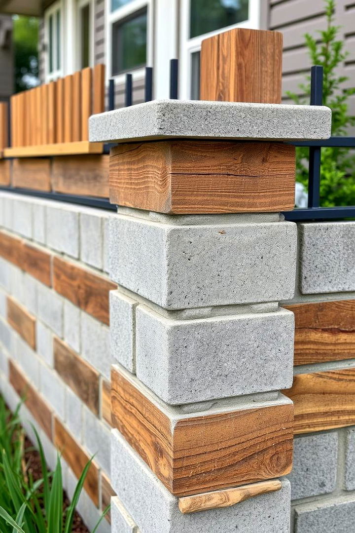 Mixed Material Accents - 22 Concrete Block Fence Ideas