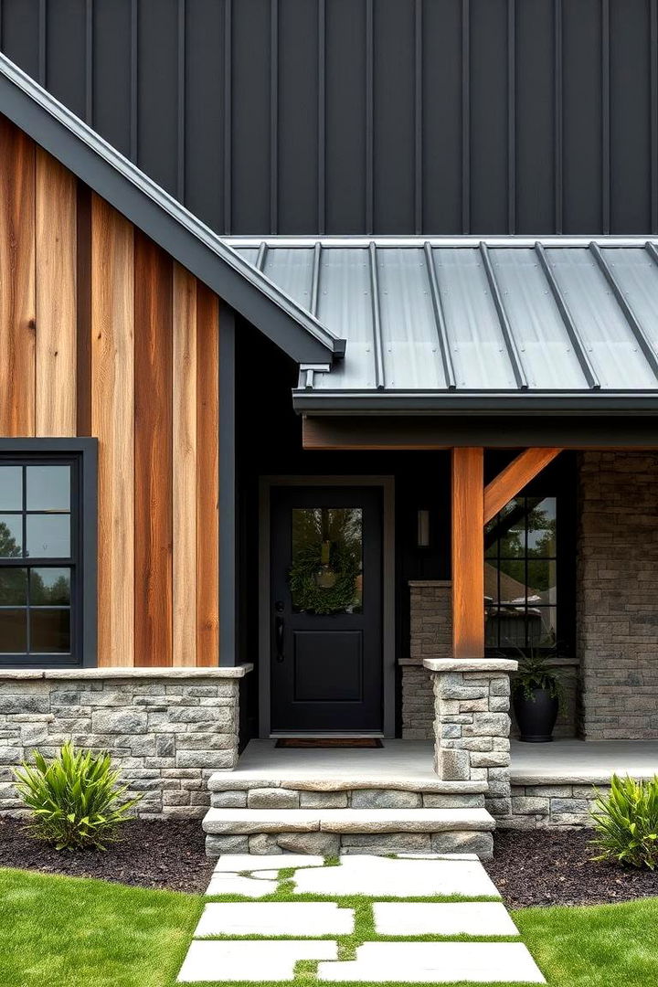 Mixed Material Accents - 22 Black Modern Farmhouse Exterior Design Ideas