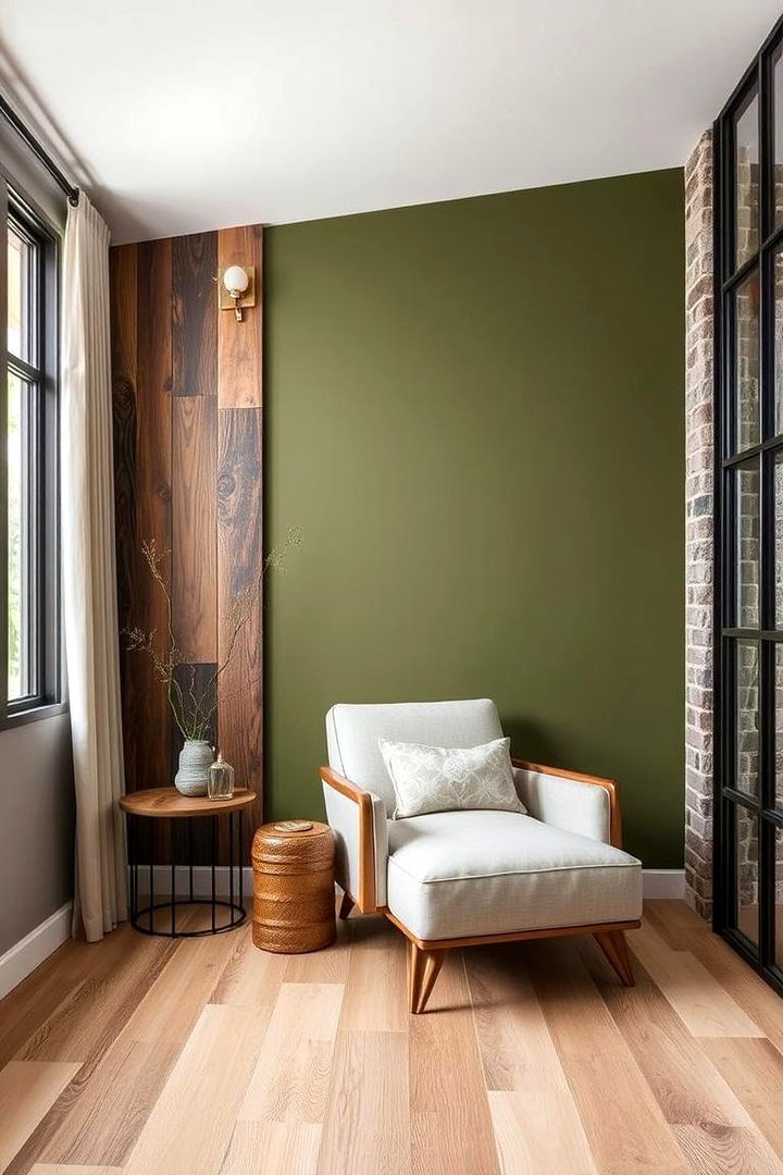 Mixed Material Combination - 22 Olive Green Accent Wall Ideas