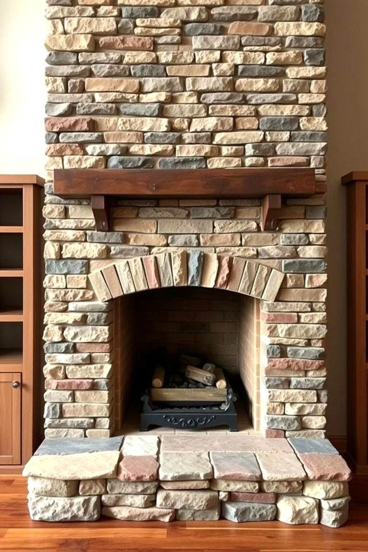 Mixed Material Fusion - 22 Stacked Stone Fireplace Ideas