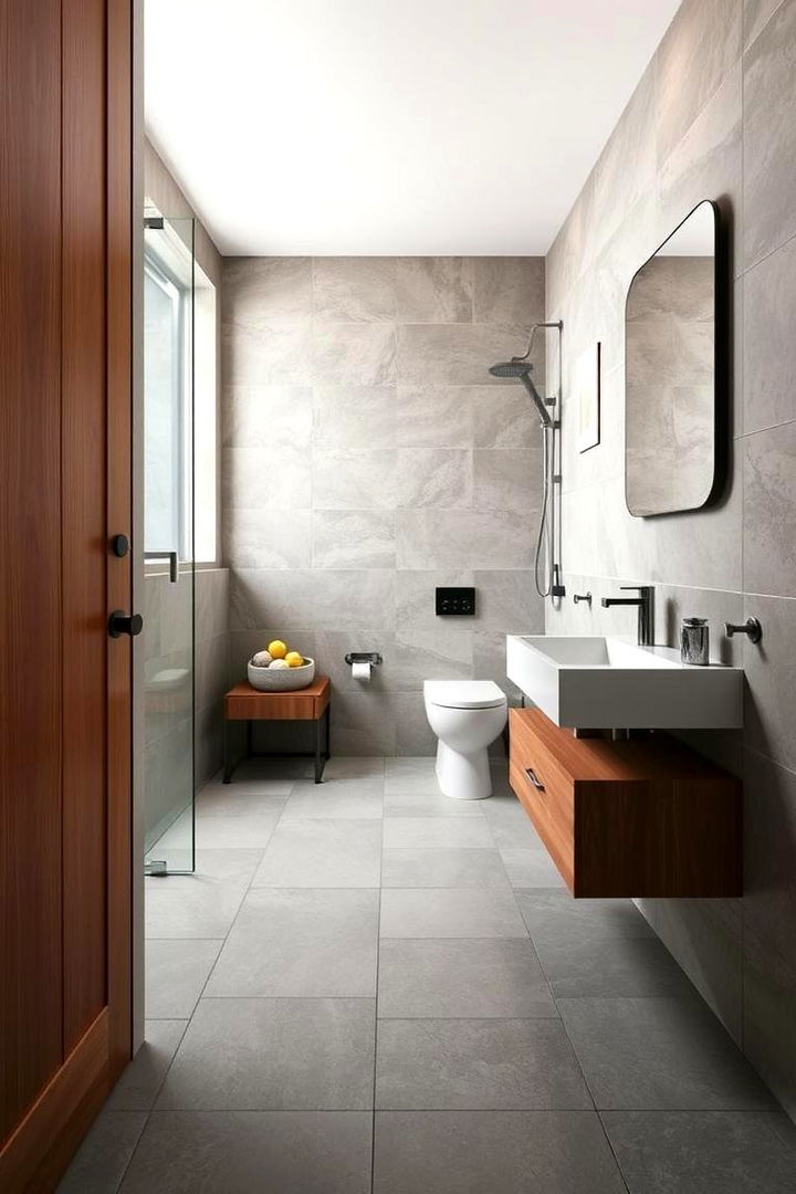 Mixed Material Harmony - 22 Gray Floor Bathroom Ideas
