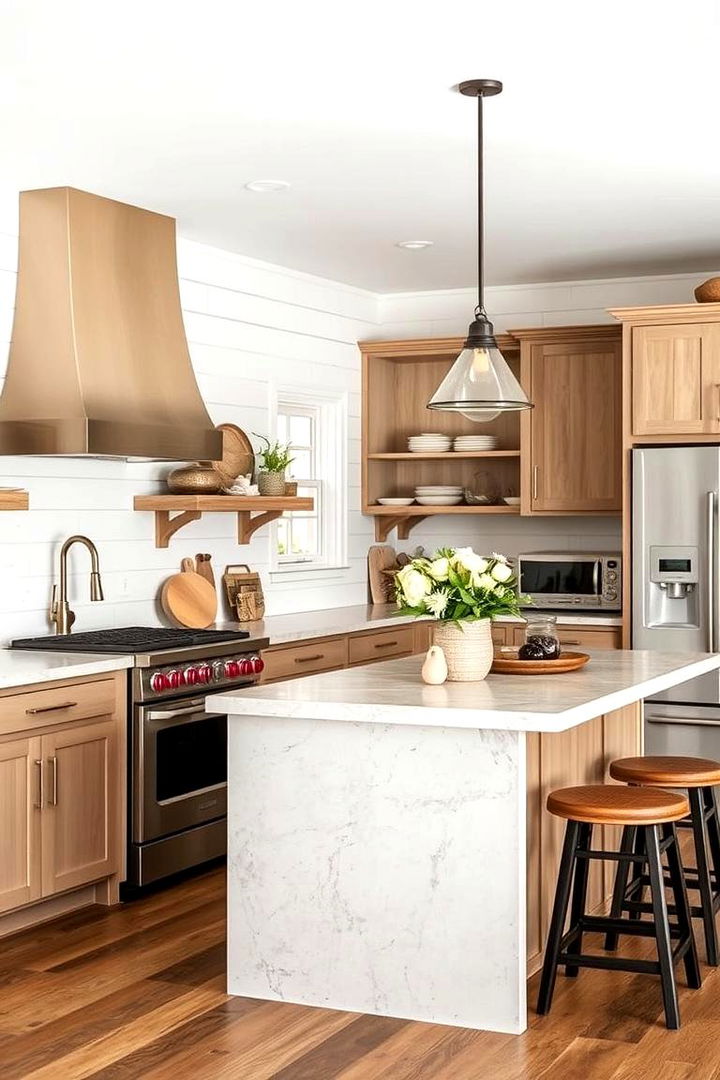 Mixed Material Mastery with Shiplap and Stone Accents - 22 Kitchen Shiplap Ideas With Kitchen Island Ideas
