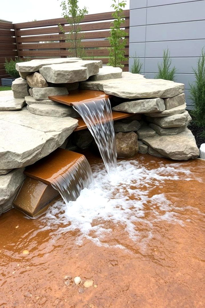 Mixed Material Water Feature - 22 Pondless Waterfall Ideas