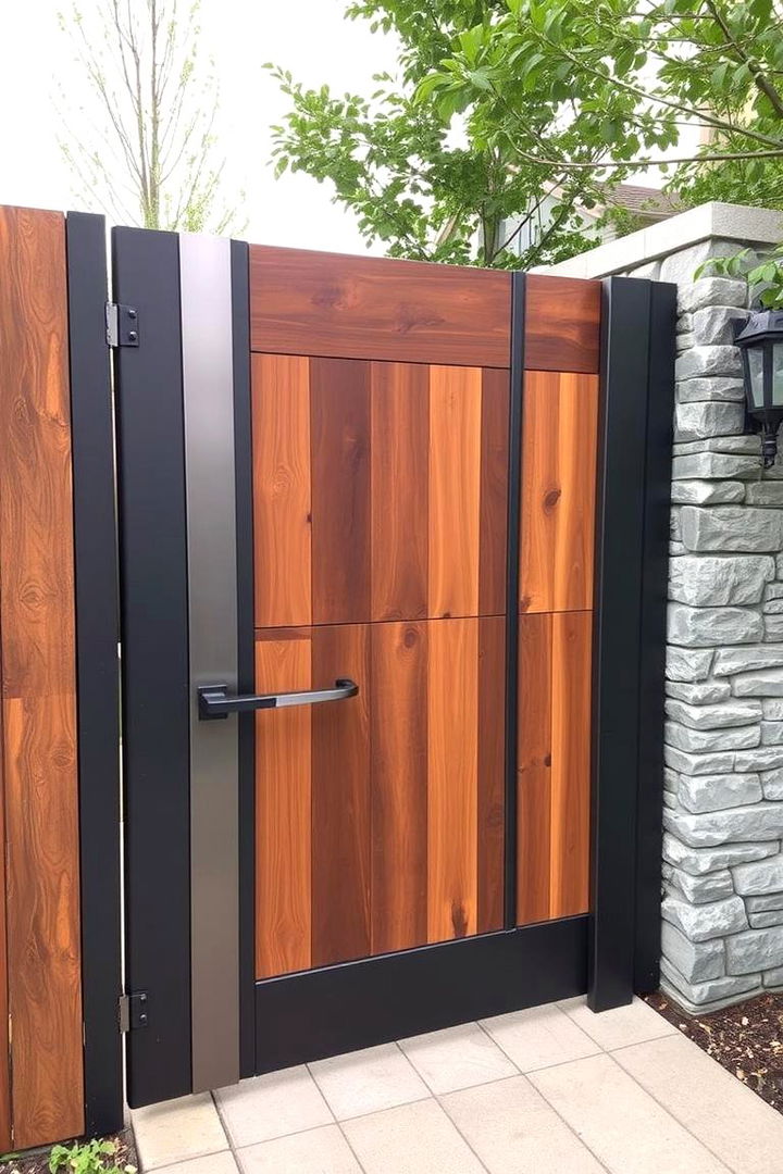 Mixed Material Wood and Metal Gate - 22 Fence Gate Ideas