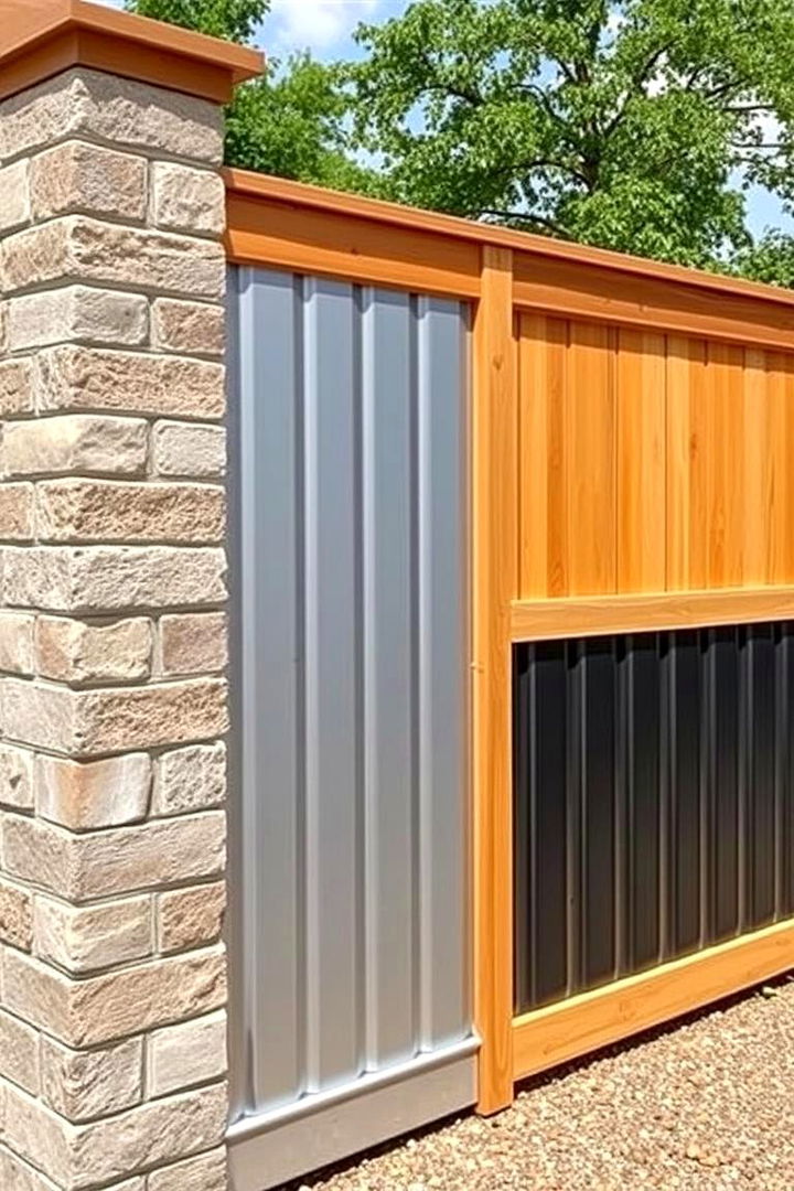 Mixed Materials Accent Fence - 22 Cinder Block Fence Ideas