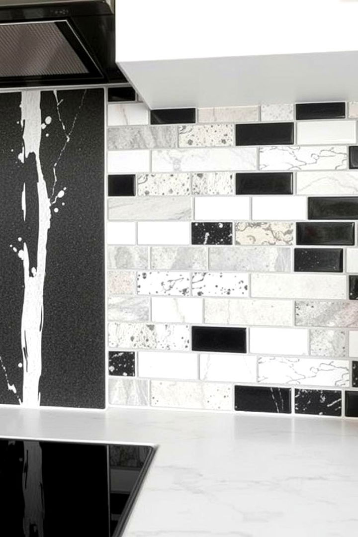 Mixed Materials Backdrop - 22 Black and White Kitchen Backsplash Ideas
