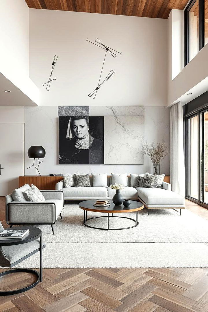 Mixed Materials Harmony - 22 Marble Floor Living Room Ideas