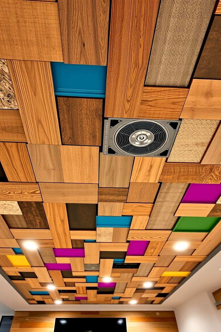 Mixed Materials and Color Accents for Creative Flair - 22 Basement Drop Ceiling Ideas