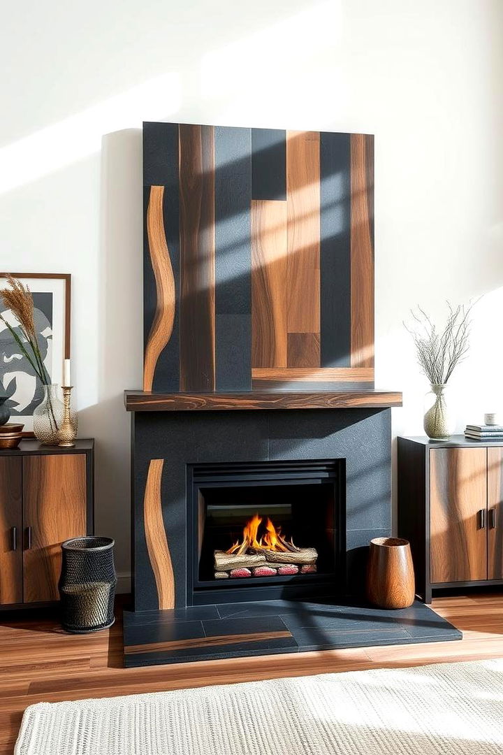 Mixed Materials for Black Fireplaces - 22 Black Fireplace Ideas