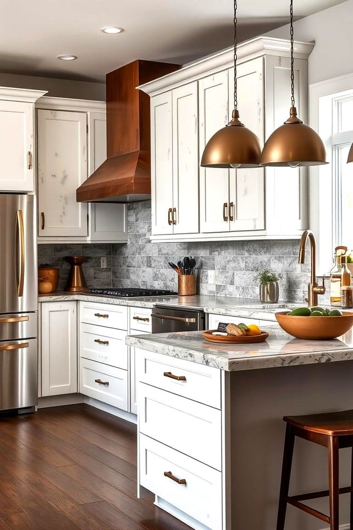 Mixed Metal Elements - 22 Rustic White Kitchen Ideas