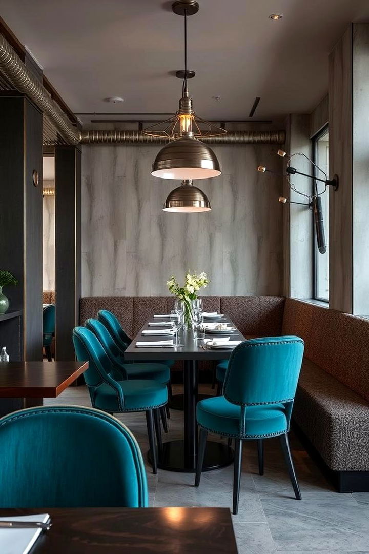 Mixed Metal Fixtures with Teal Touches - 22 Teal Dining Room Ideas