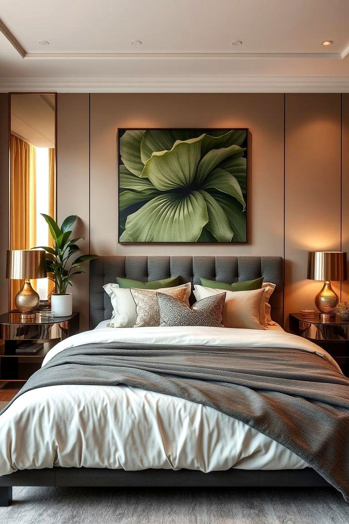 Mixed Metallic Accents with Green - 22 Green and Beige Bedroom Ideas