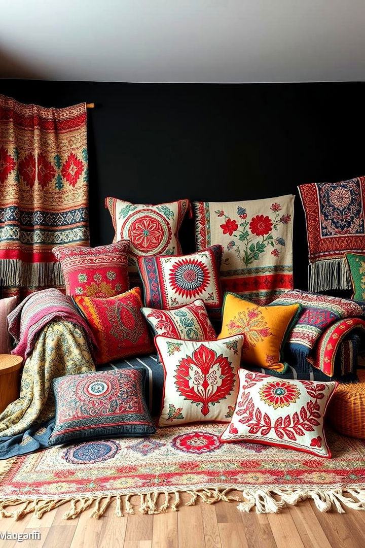 Mixed Textile Adventures - 22 Dark Boho Bedroom Ideas