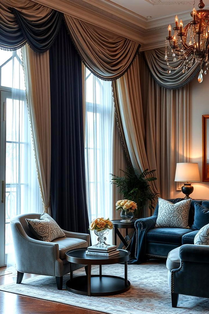 Mixed Textiles and Layered Drapes - 22 Traditional Living Room Ideas