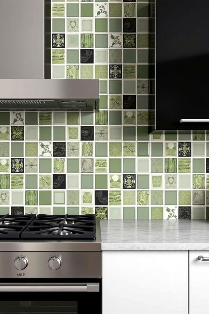 Mixed Texture Backsplash Designs - 22 Sage Green and Black Kitchen Ideas
