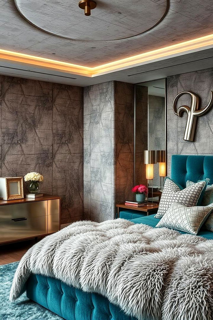 Mixed Texture Harmony - 22 Teal and Grey Bedroom Ideas