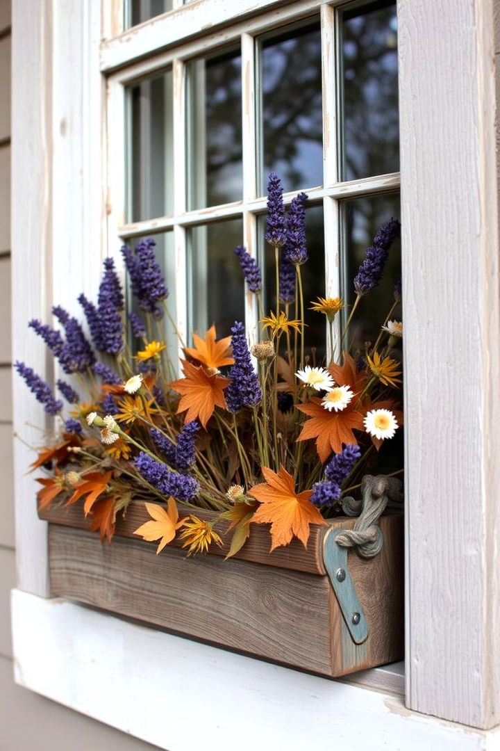 Mixed Texture Window Boxes Wood and Metal Fusion - 22 Fall Window Box Ideas