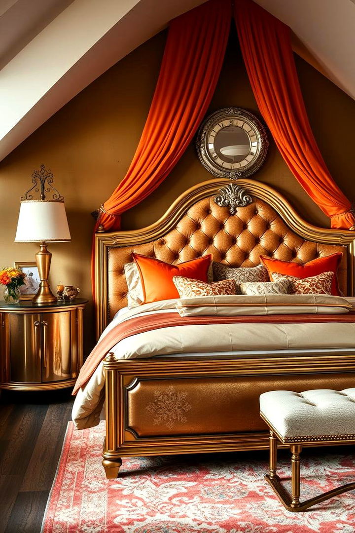 Mixing Metallic Finishes with Burnt Orange - 22 Burnt Orange Bedroom Ideas
