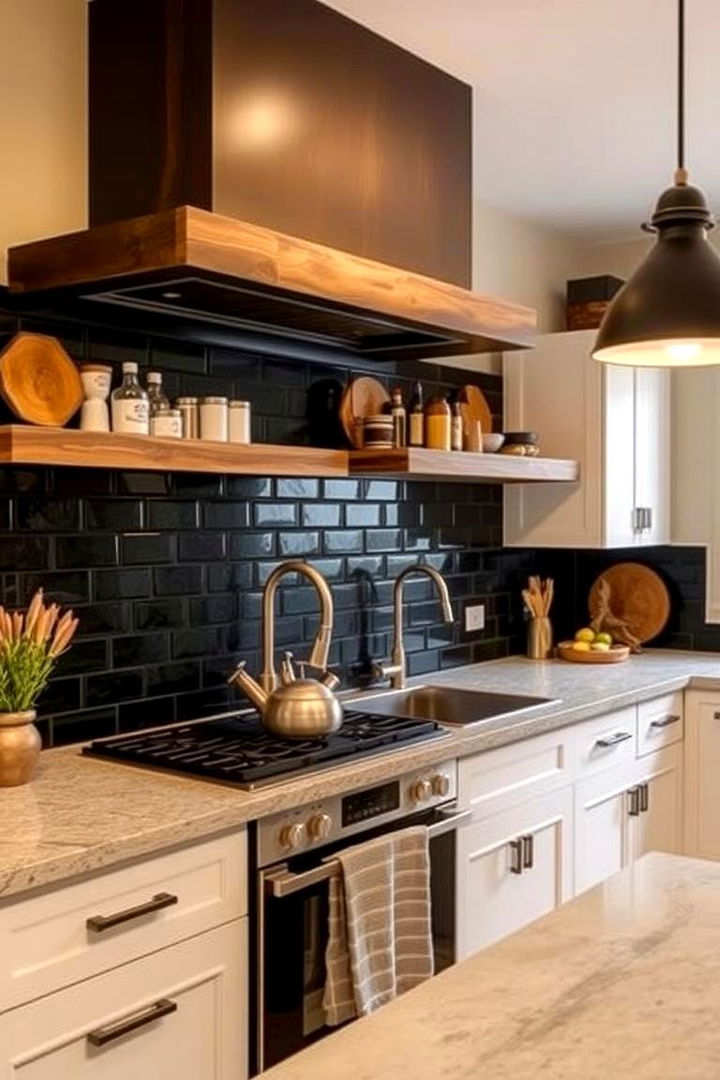 Mixing Modern and Rustic Elements - 22 Kitchen With Black Backsplash