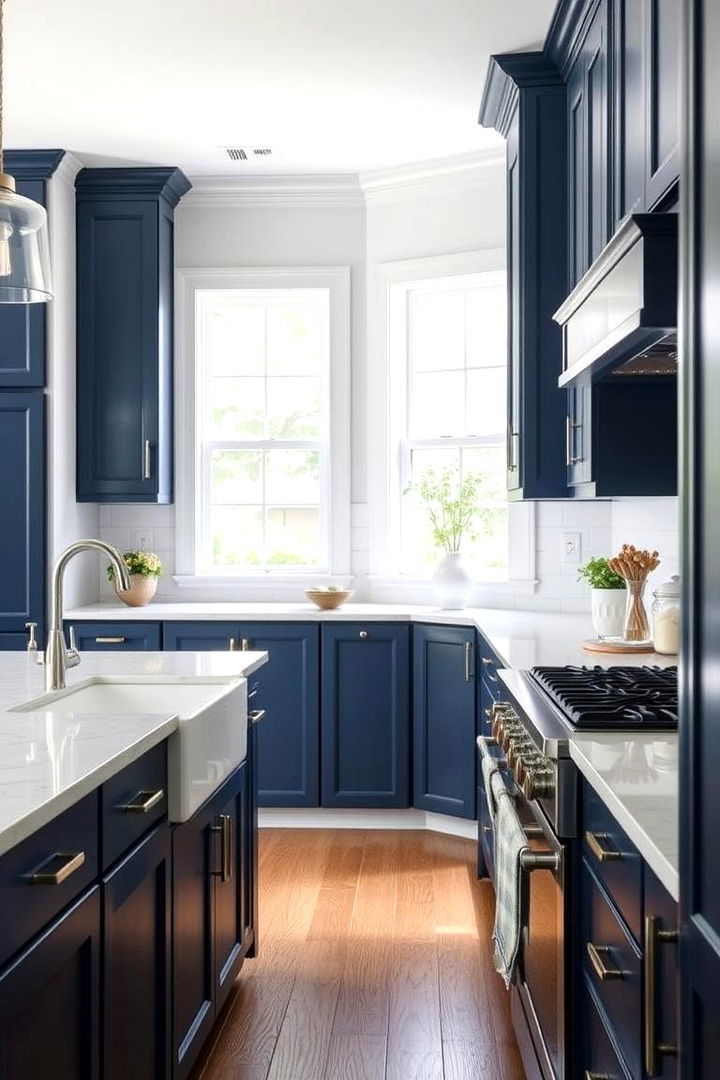 Mixing Navy and White Contrast - 22 Navy Blue Kitchen Cabinets Ideas
