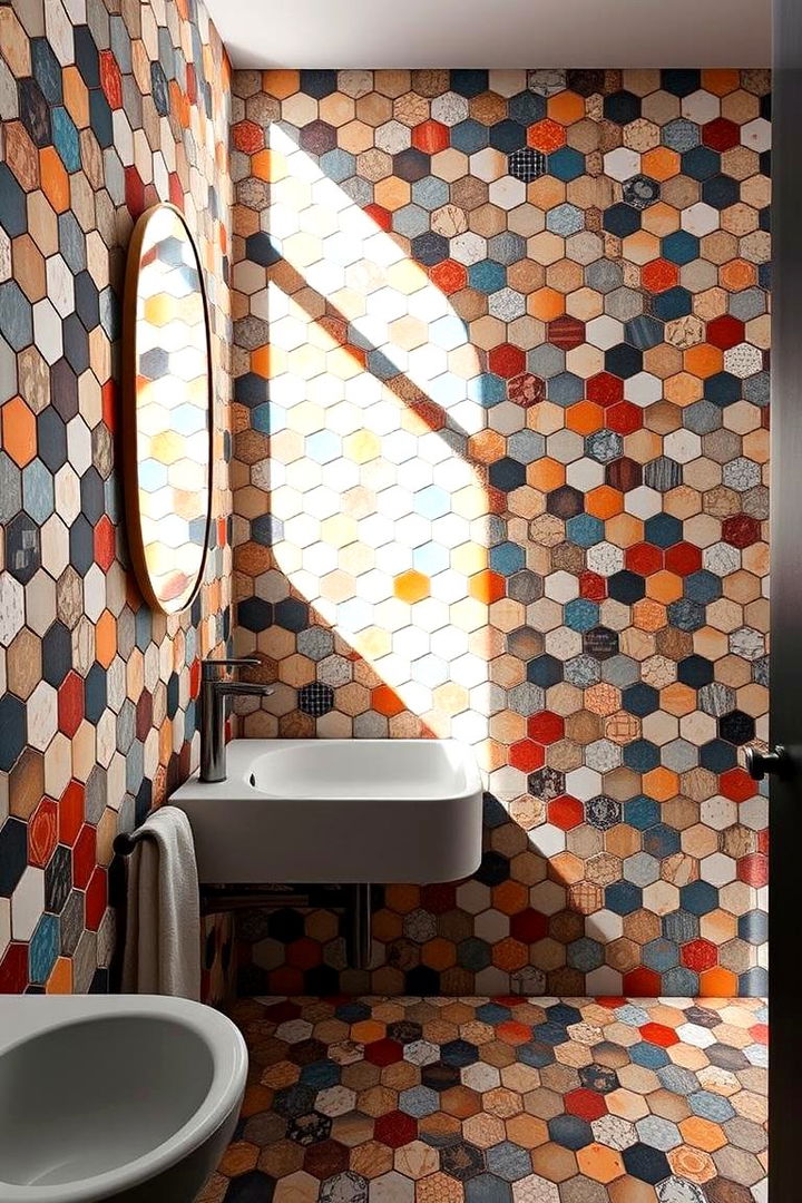 Mixing Patterns Artfully - 22 Hexagon Tiles Ideas for Bathrooms