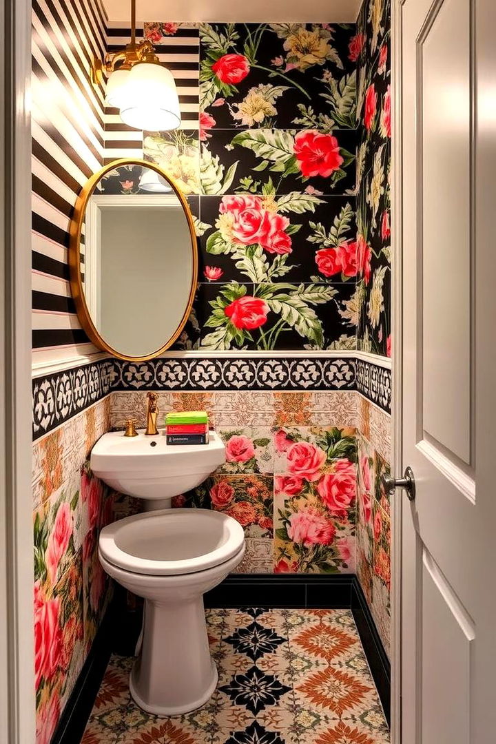 Mixing Patterns for Visual Interest - 22 Eclectic Powder Room Ideas