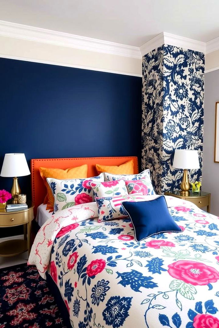 Mixing Patterns with Navy Blue - 22 Navy Blue Bedroom Ideas