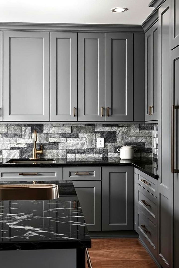 Mixing Textures for Depth - 22 Kitchen With Gray Cabinets And Black Countertops Ideas