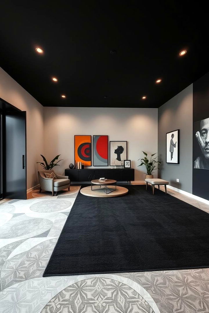 Modern Abstract Patterns - 22 Black Carpet Living Room Ideas