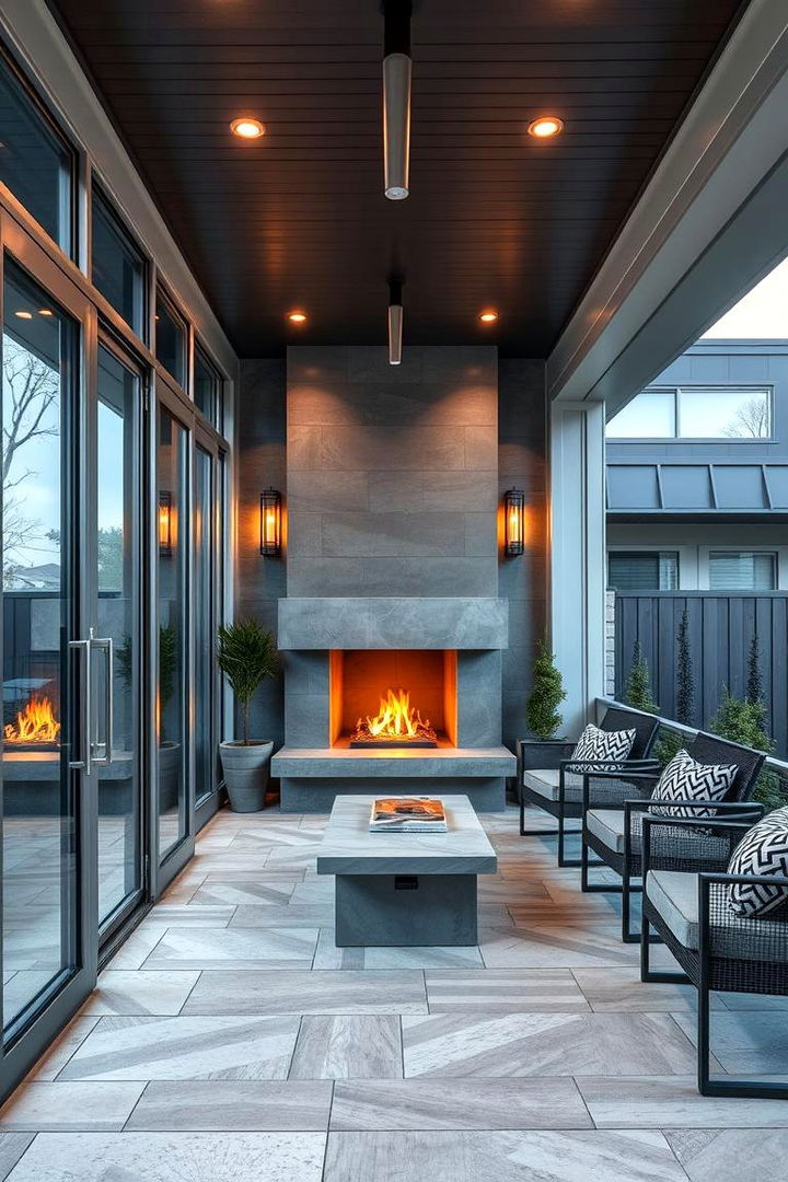 Modern Architectural Accents - 22 Screened-in Porch With Fireplace Ideas