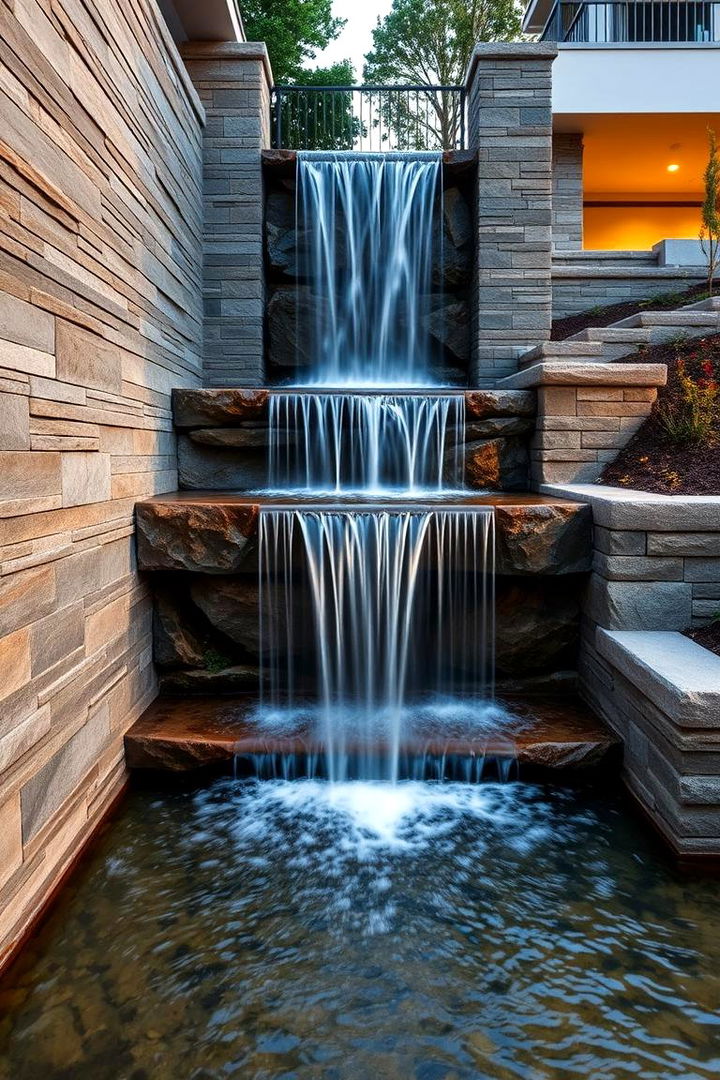 Modern Architectural Waterfall - 22 Pondless Waterfall Ideas
