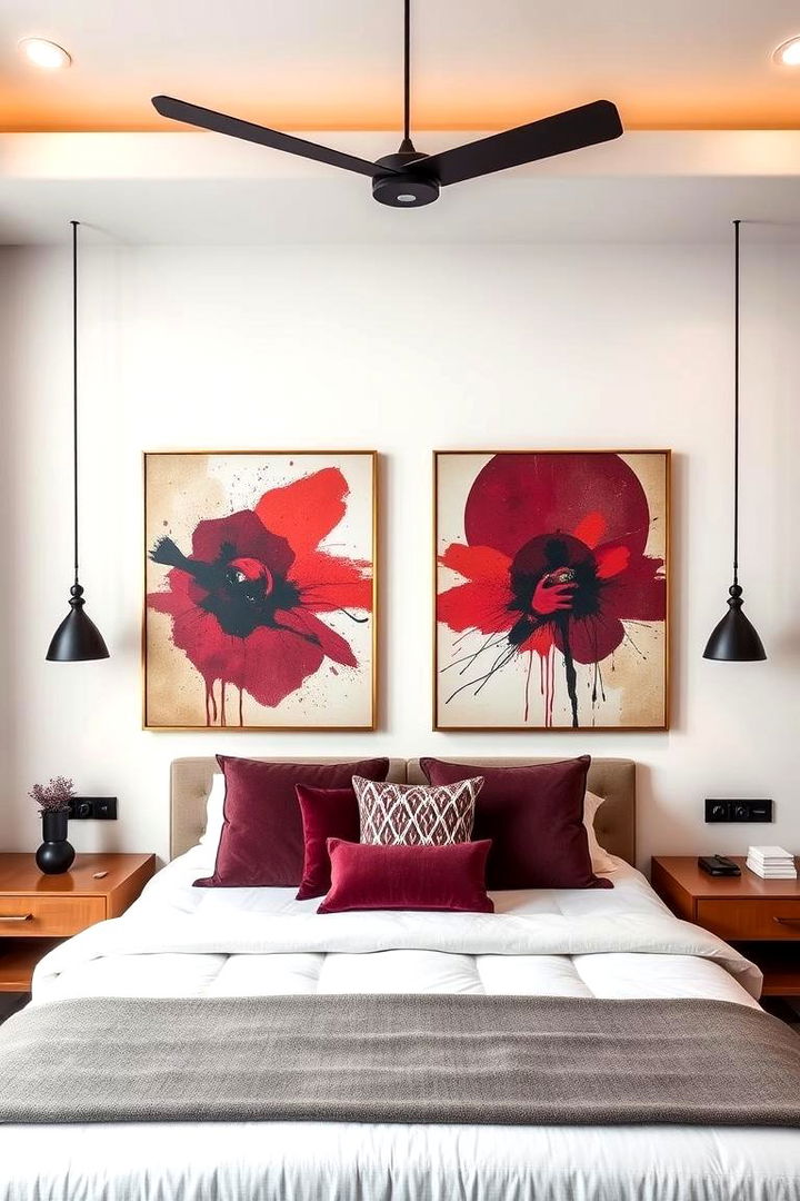 Modern Art Accents in Rich Hues - 22 Burgundy Bedroom Ideas