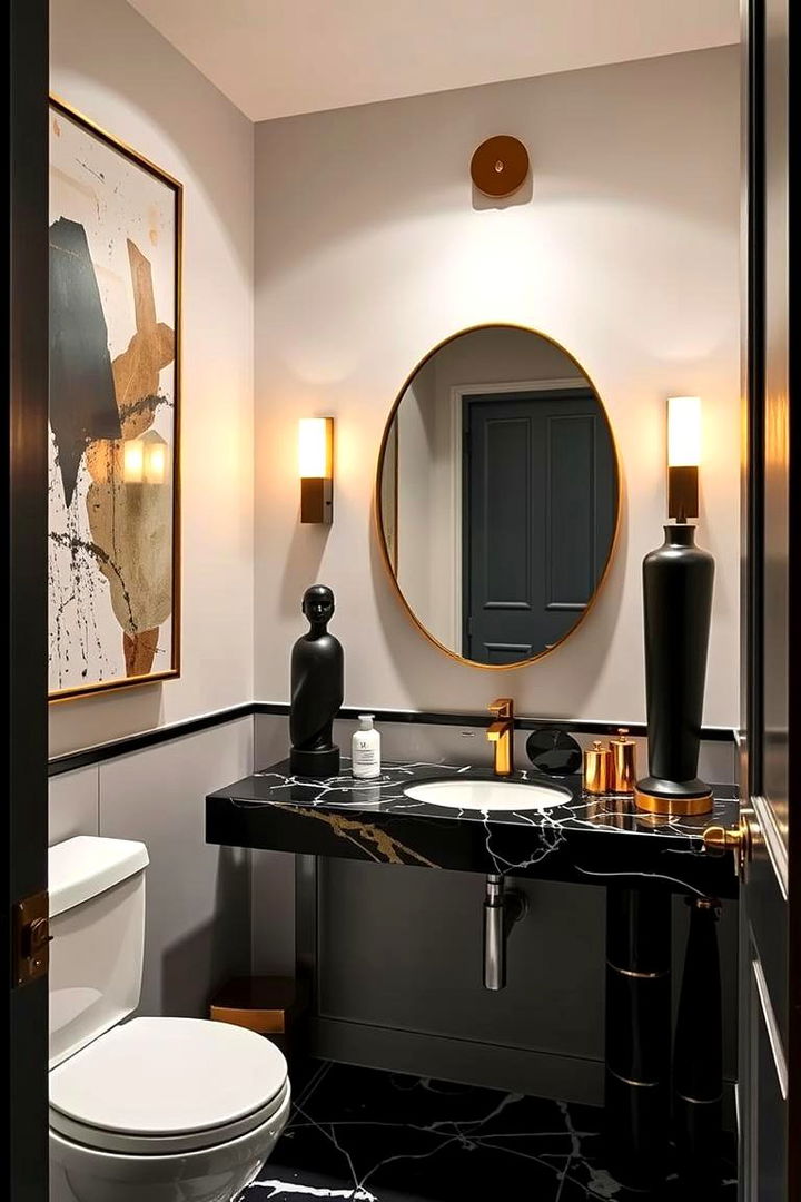 Modern Art Inspired Decor - 22 black and gold powder room ideas