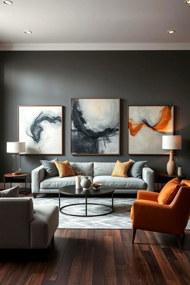 Modern Art Integration - 22 Grey Living Room With Dark Wood Floors