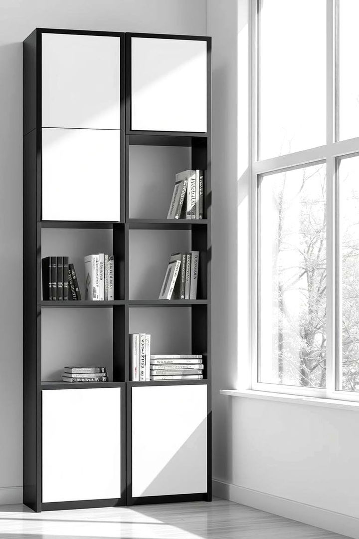 Modern Black and White Window Bookcase - 22 Bookcases Around Window Design Ideas