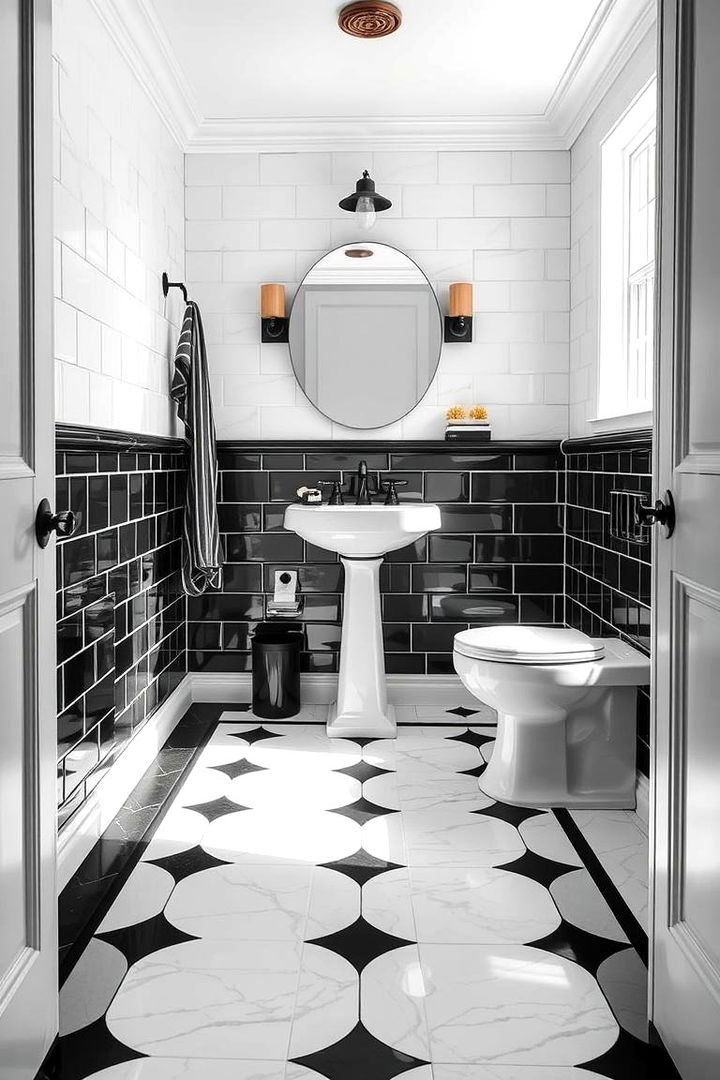Modern Black and White - 22 Powder Room Floor Tile Ideas