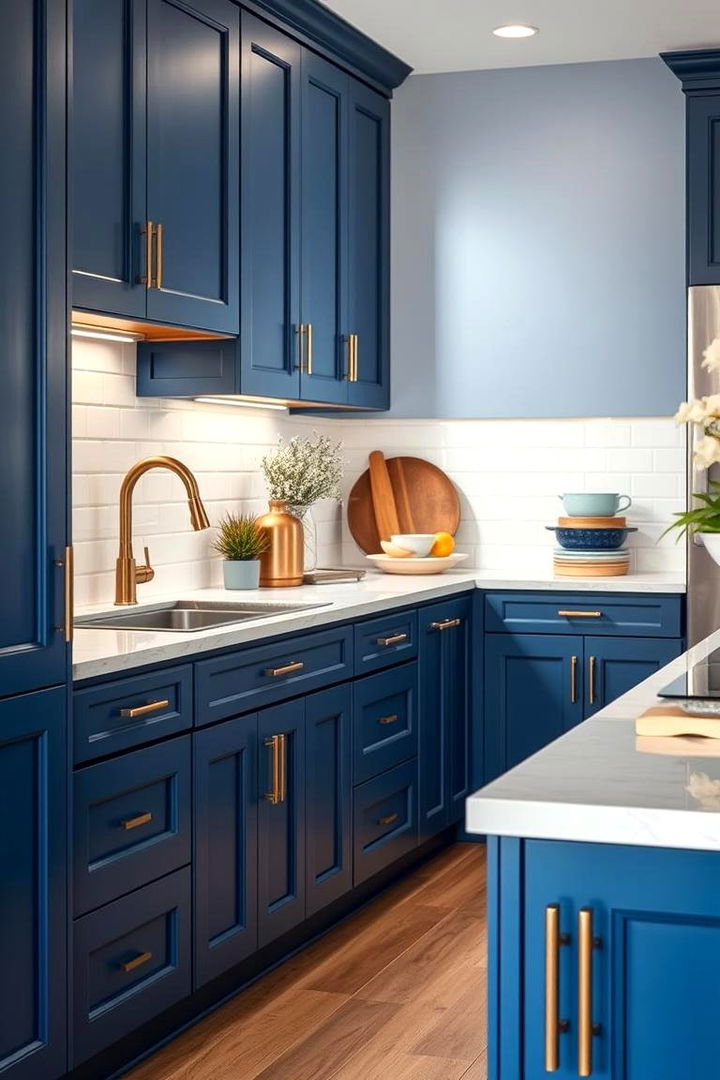 Modern Contemporary Appeal - 22 blue kitchen cabinets with gold hardware